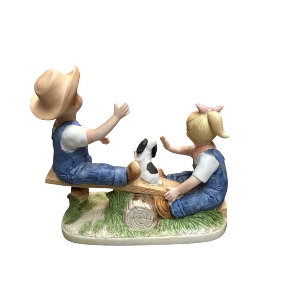 Homco 1985 Denim Days Debbie Danny Teeter Tauter Porcelain Figurine - Picture 2 of 6